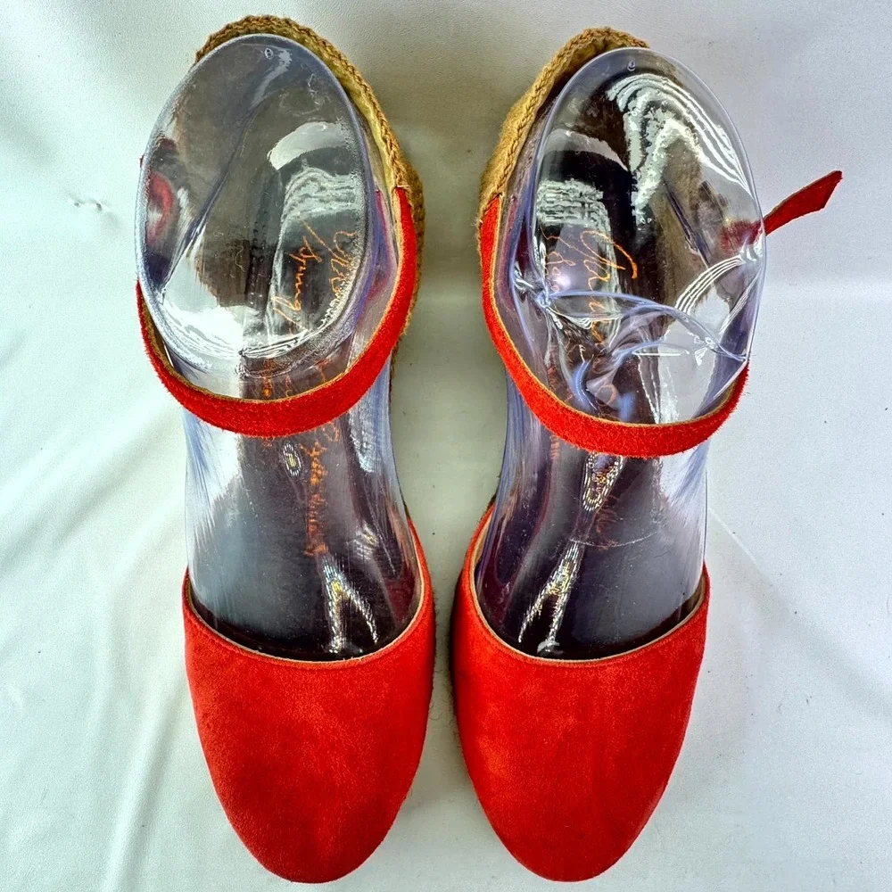 Gaimo Espadrilles Wedge Sandals Womens Size 38 Coral Suede Slingback Ankle Strap